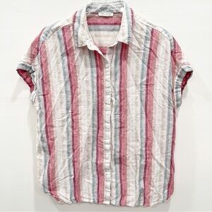 BeachLunchLounge Spencer Linen Button Down Shirt Stripe Dropped Shoulder Large